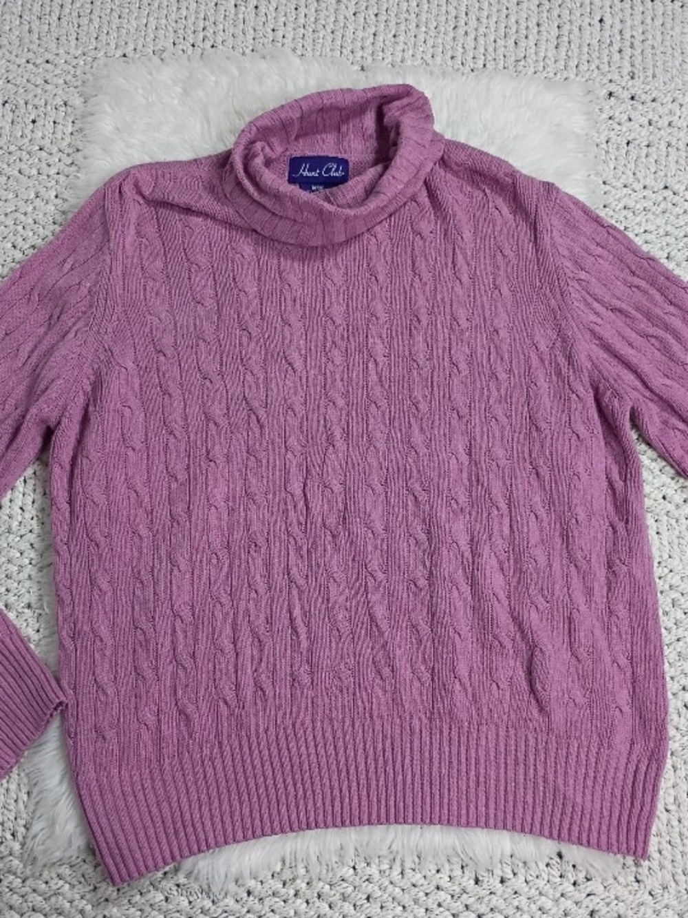 Hunt Club Mauve Cable Knit Vintage Silk Blend Turtleneck Sweater, Medium